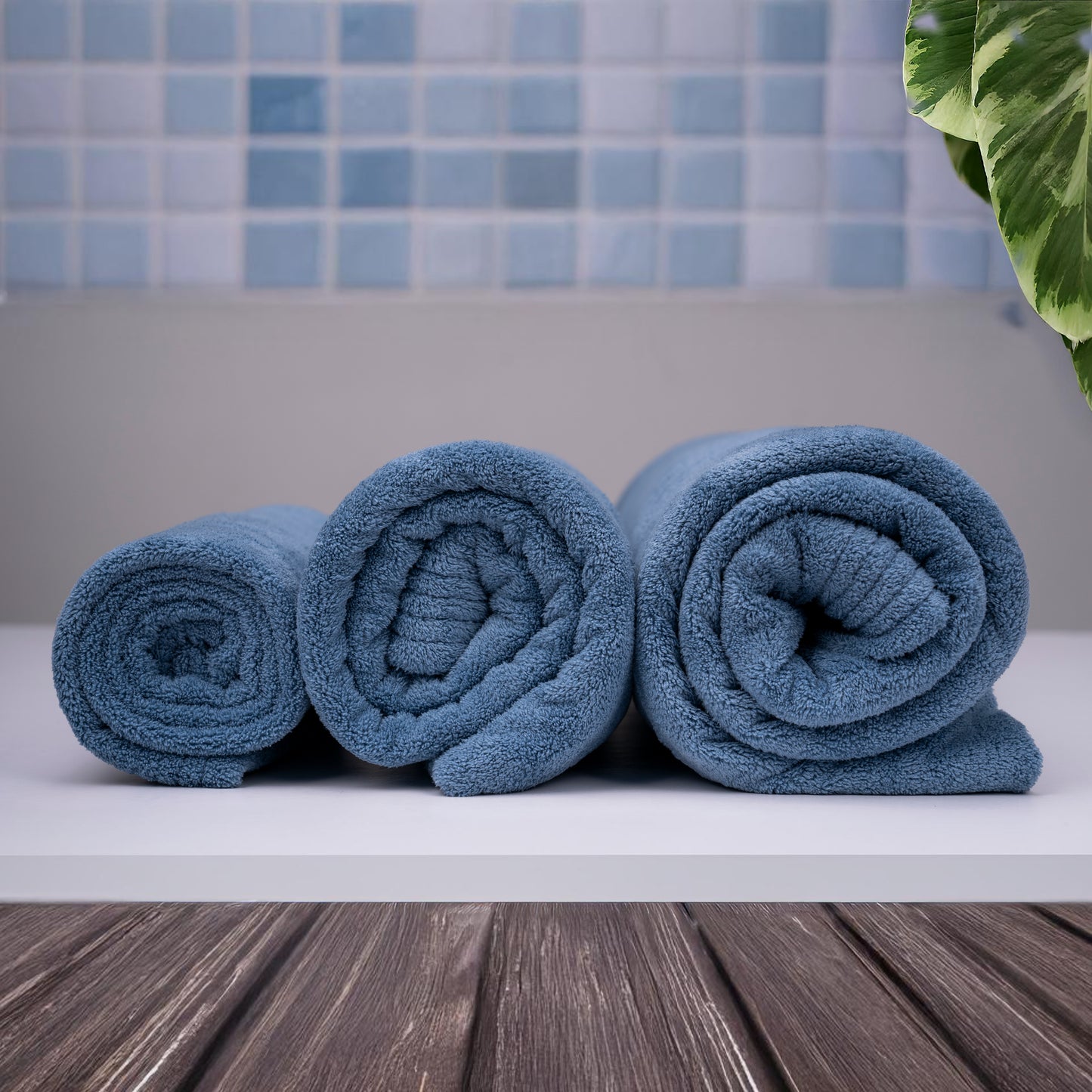blue bath towel