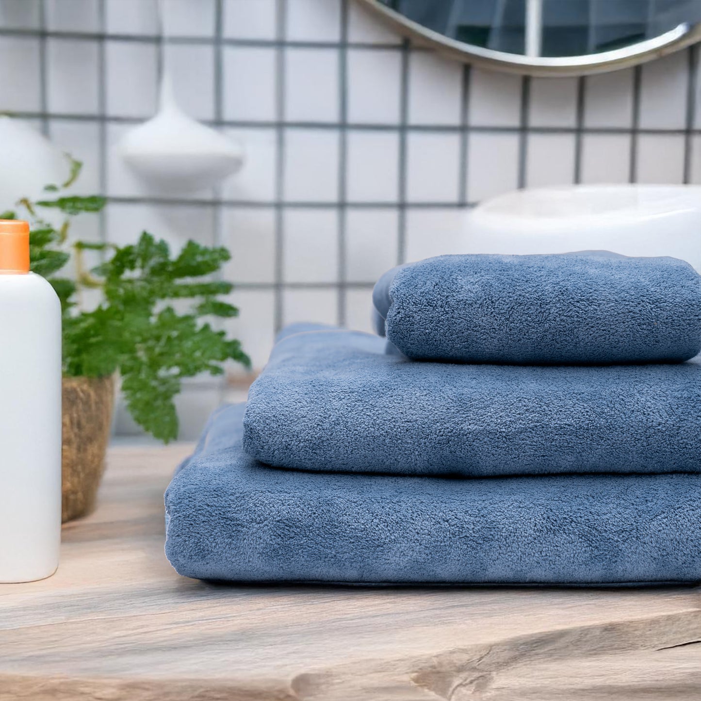 blue bath towel