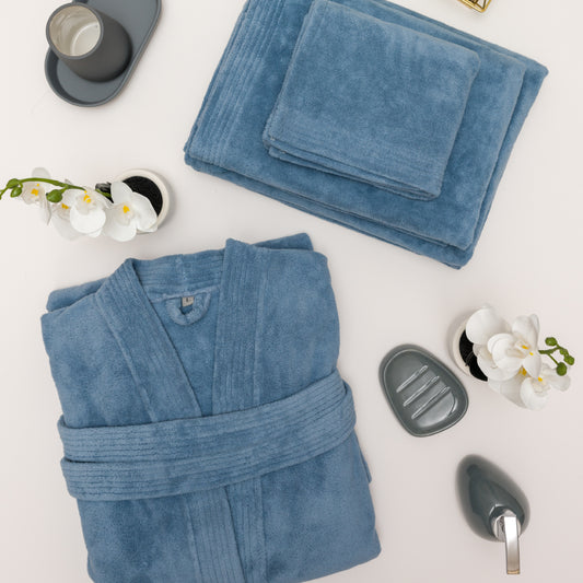 blue bathrobe set